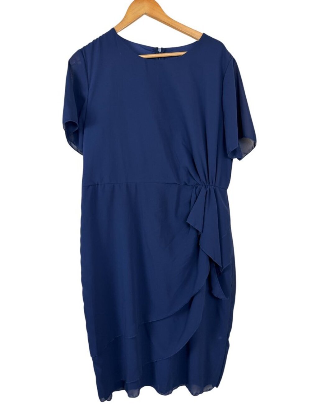 Navy Blue Faux Wrap Career Dress Size XXL Midi Knee Length Minimalist Classic